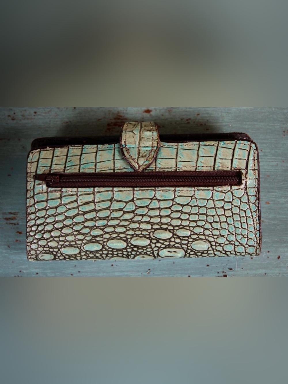 Vintage Double J Saddlery Hand Crafted Turquoise Crocodile Wallet Engraved Studs - Picture 5 of 11